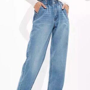 American Eagle Outfitters Blue Denim High Rise Paperbag Elastic Waist Jeans